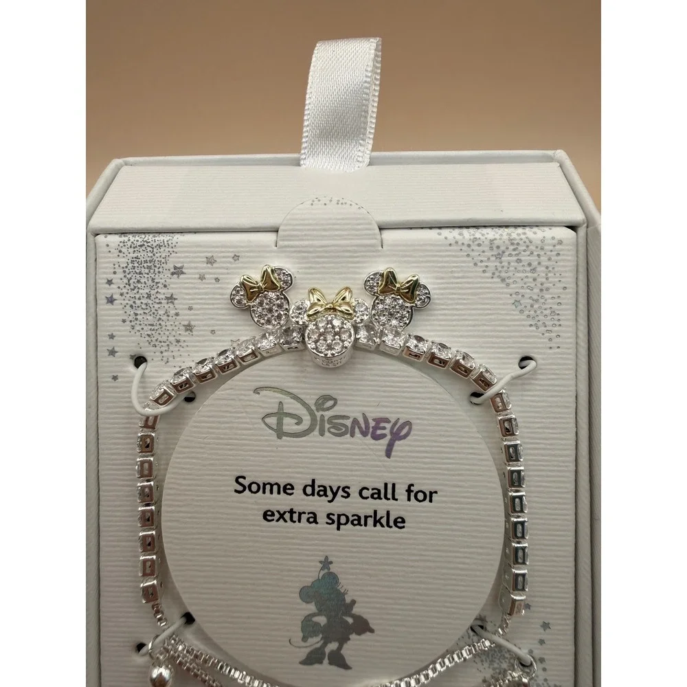 Disney‎ Minnie Mouse Fine Silver Plated Cubic Zirconia Adjustable Bolo Bracelet